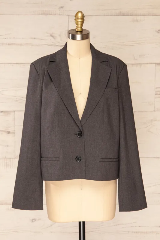Plovdiv | Oversized Dark Grey Cropped Blazer sold by Boutique 1861