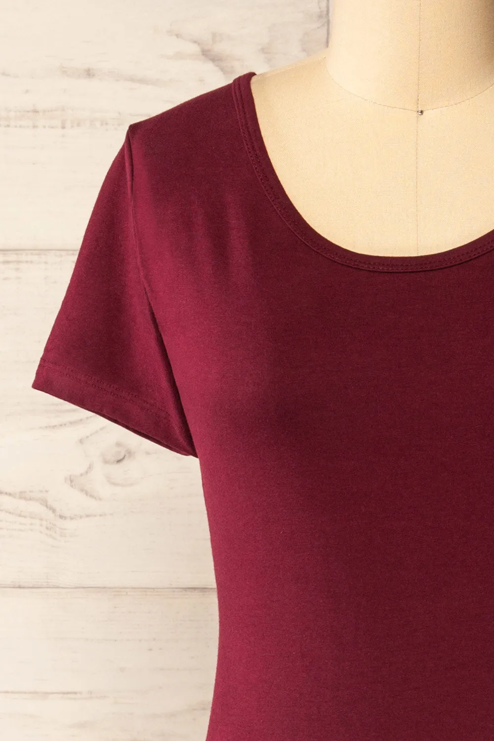 Athens Burgundy | Short Sleeve Fitted Midi Dress sold by Boutique 1861 product image thumbnail 3