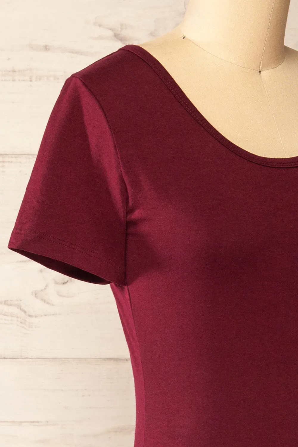 Athens Burgundy | Short Sleeve Fitted Midi Dress sold by Boutique 1861 product image thumbnail 5