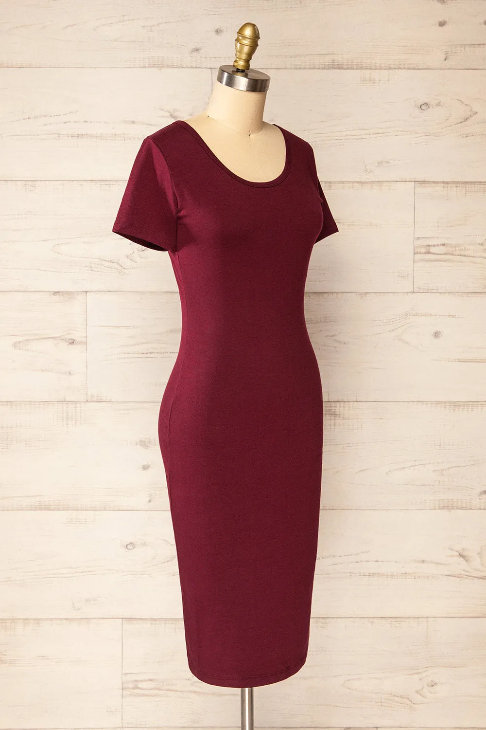 Athens Burgundy | Short Sleeve Fitted Midi Dress sold by Boutique 1861 product image thumbnail 4