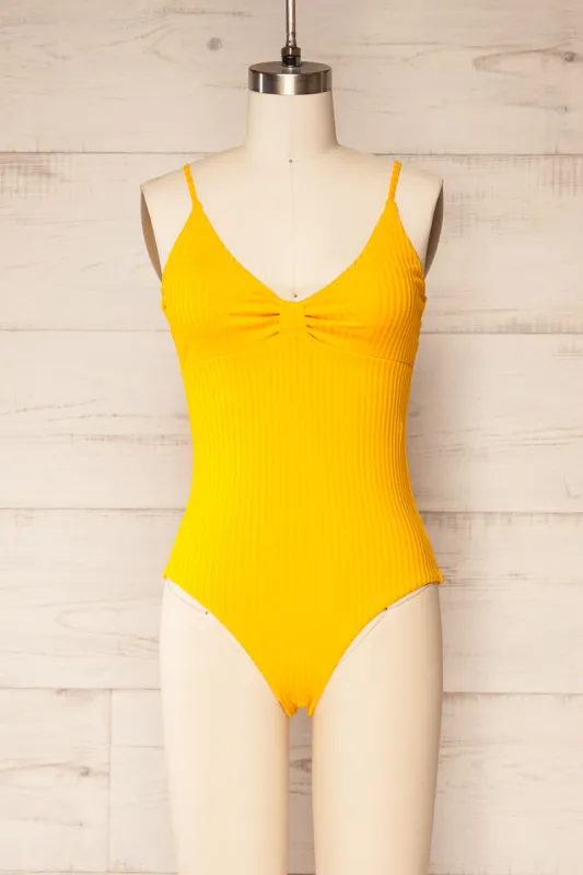 Casablanca Yellow | Ribbed One-Piece Swimsuit sold by Boutique 1861