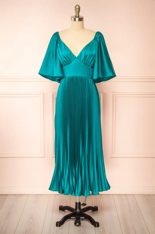 Elstree | Midi Pleated Teal Dress sold by Boutique 1861