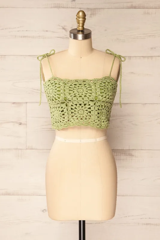 Faroe Sage | Crochet Crop Top w/ Bow Straps sold by Boutique 1861