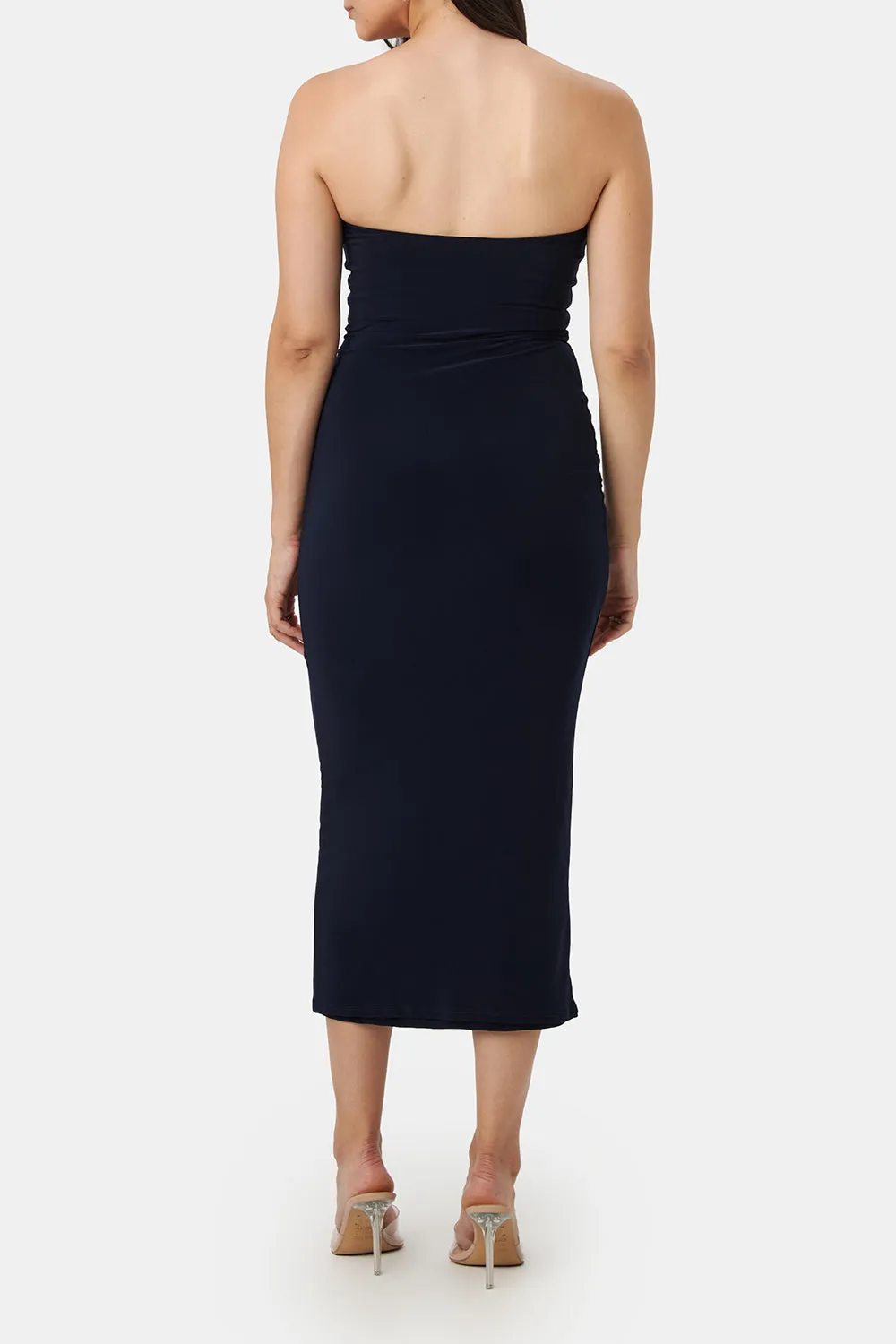 Victorya Navy | Strapless Fitted Midi Dress sold by Boutique 1861 product image thumbnail 3