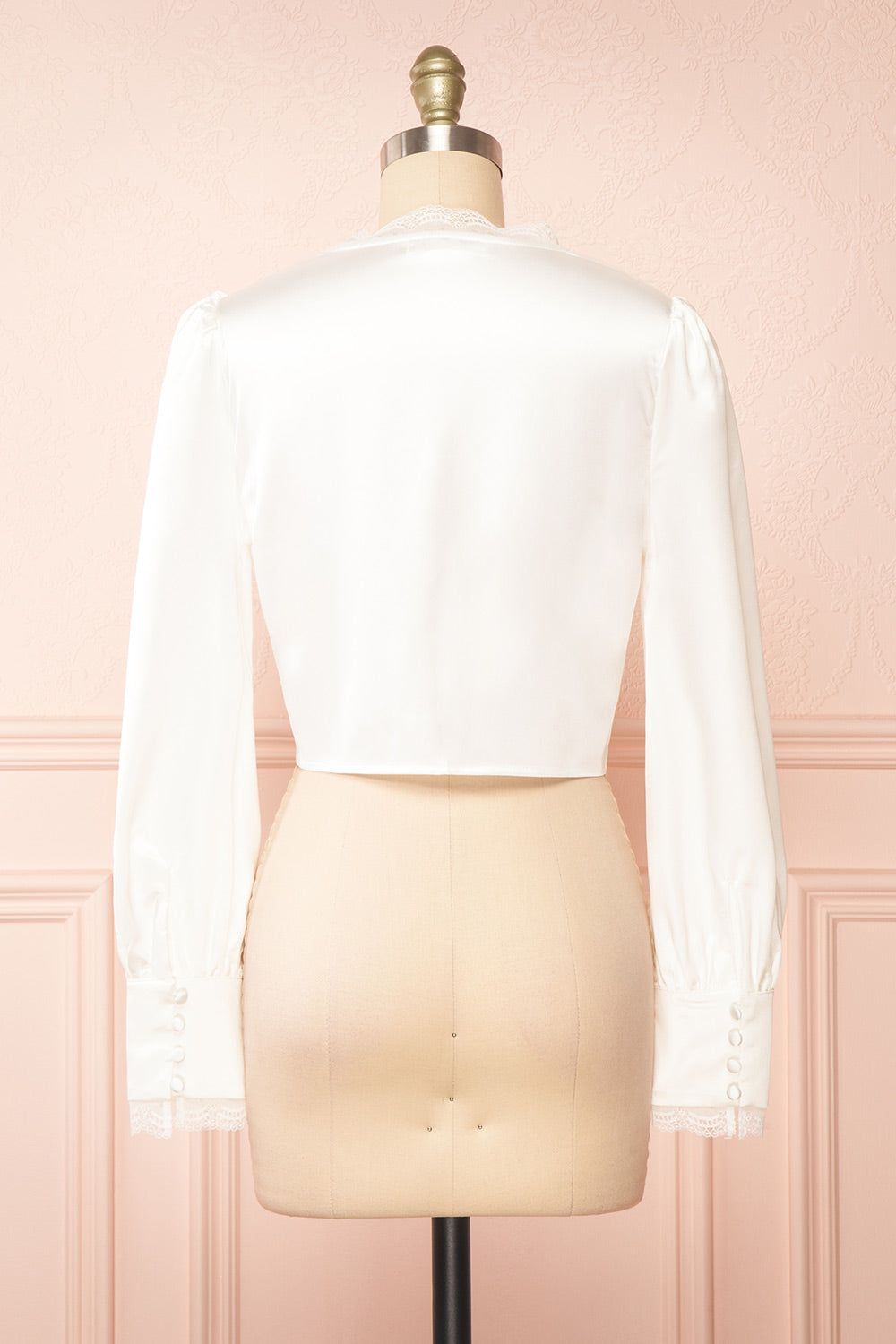 Hisoka | White Satin Blouse w/ Lace Trim sold by Boutique 1861 product image thumbnail 5