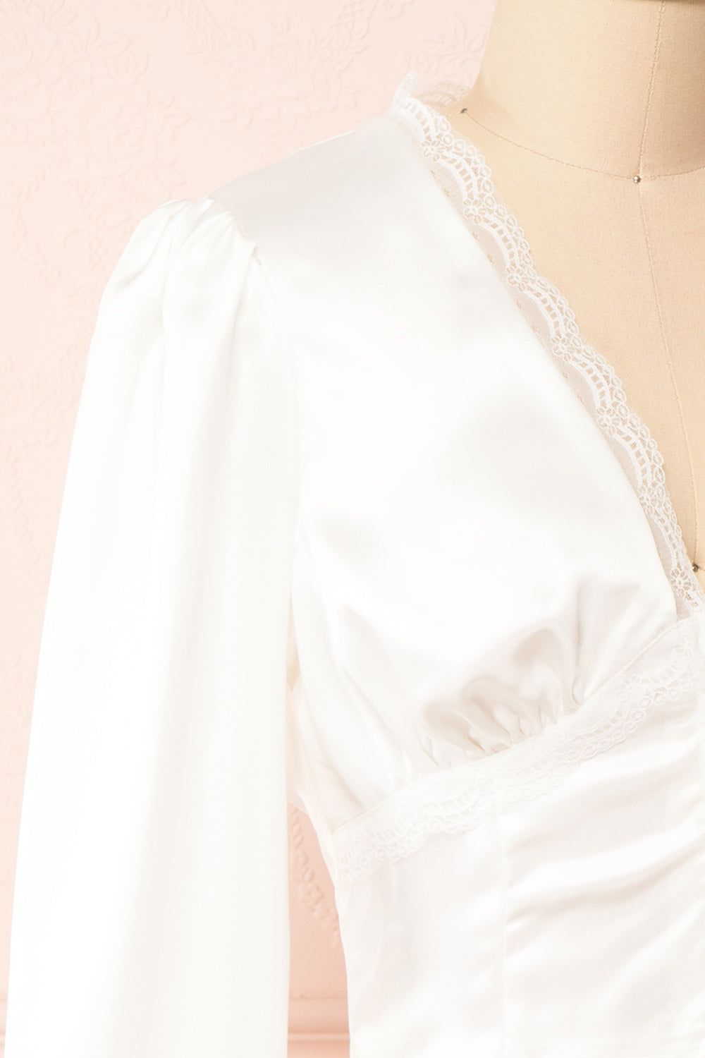 Hisoka | White Satin Blouse w/ Lace Trim sold by Boutique 1861 product image thumbnail 4