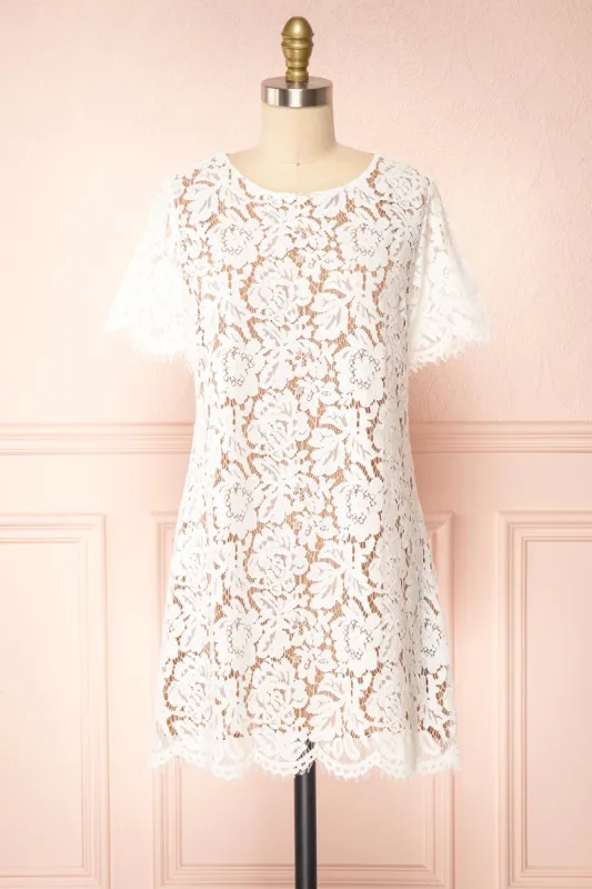 Apama White | Floral Lace Short Sleeve Dress sold by Boutique 1861