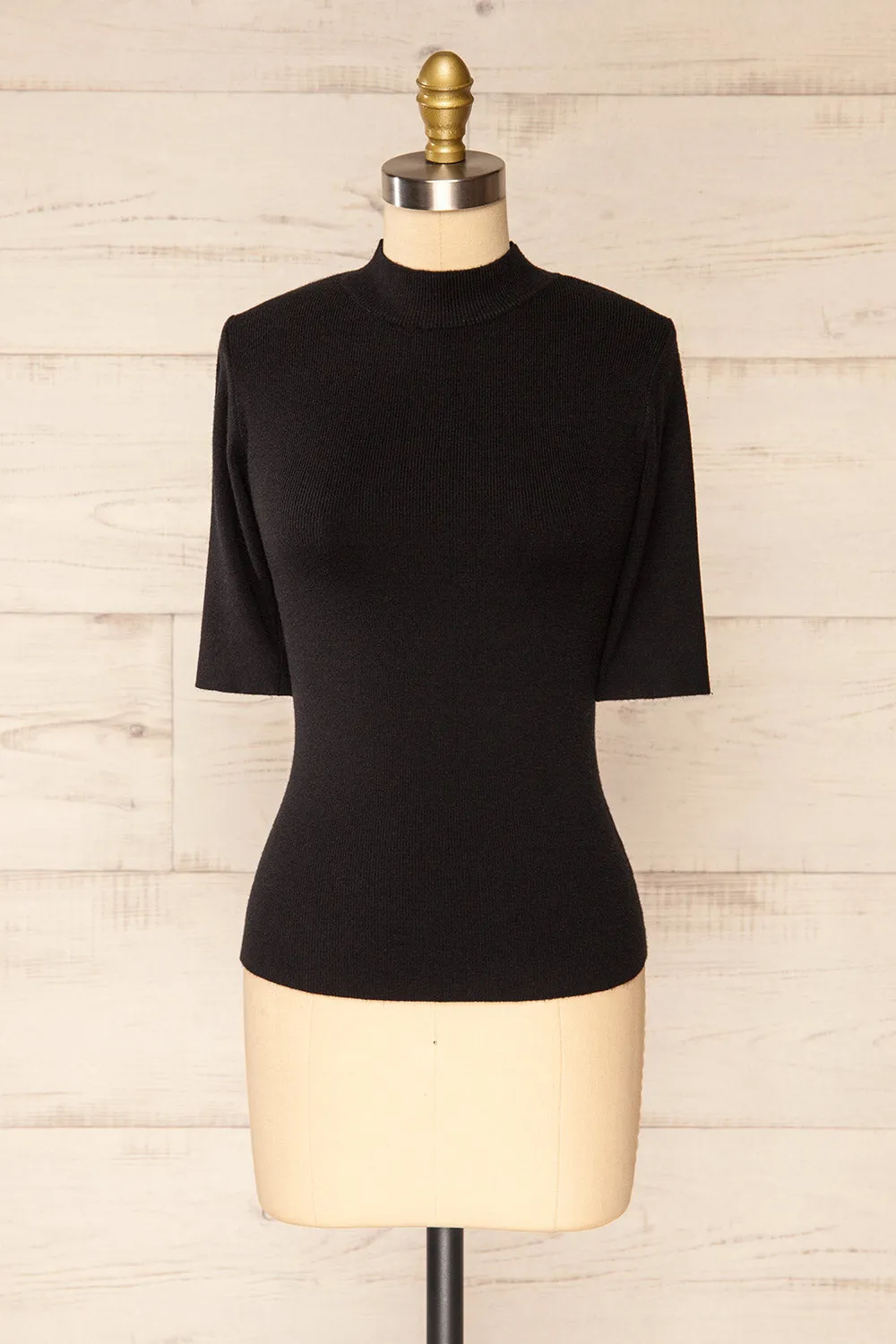 Palermo Black | Short Sleeve Mock Neck Top sold by Boutique 1861
