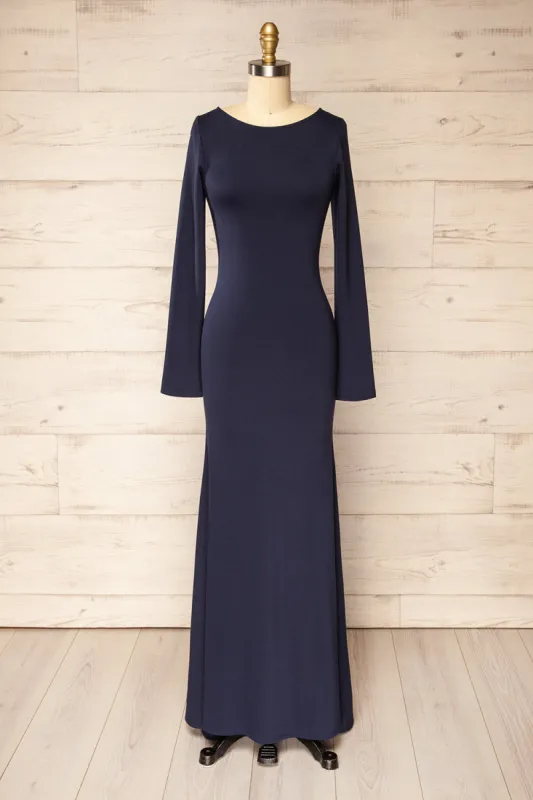 Sophya Navy | Long Sleeved Mermaid Maxi Dress sold by Boutique 1861