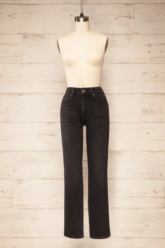 Pleven | Black High-Waisted Straight Leg Jeans sold by Boutique 1861