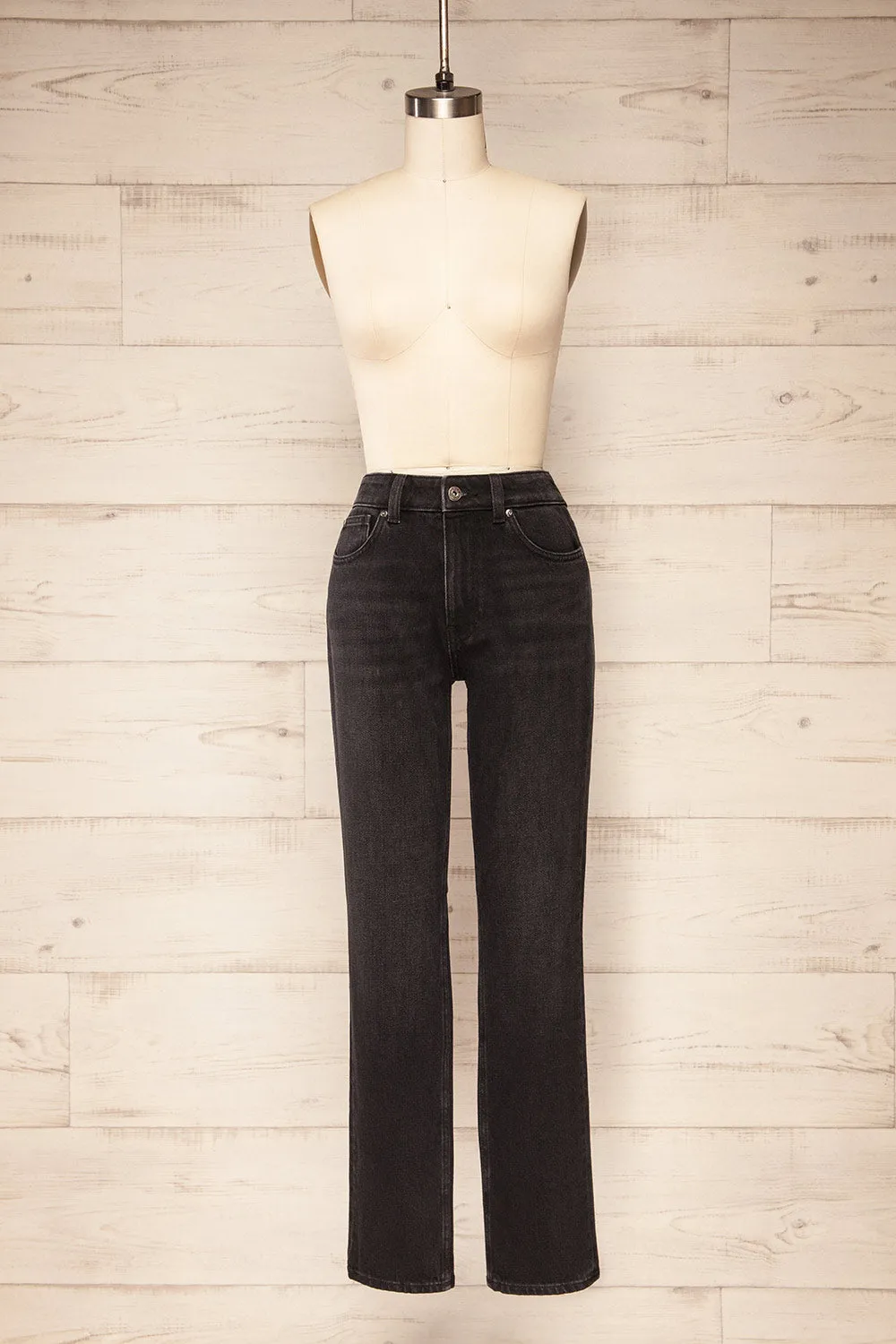 Pleven | Black High-Waisted Straight Leg Jeans sold by Boutique 1861
