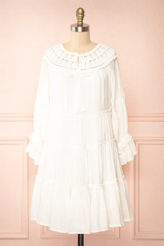 Golnaz | Ivory Layered Midi Dress sold by Boutique 1861