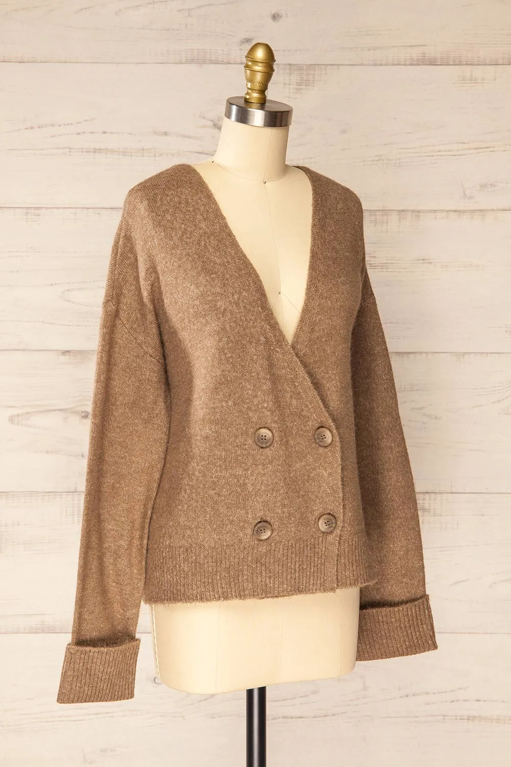 Perceval Taupe | Double-Breasted Knit Cardigan sold by Boutique 1861 product image thumbnail 4