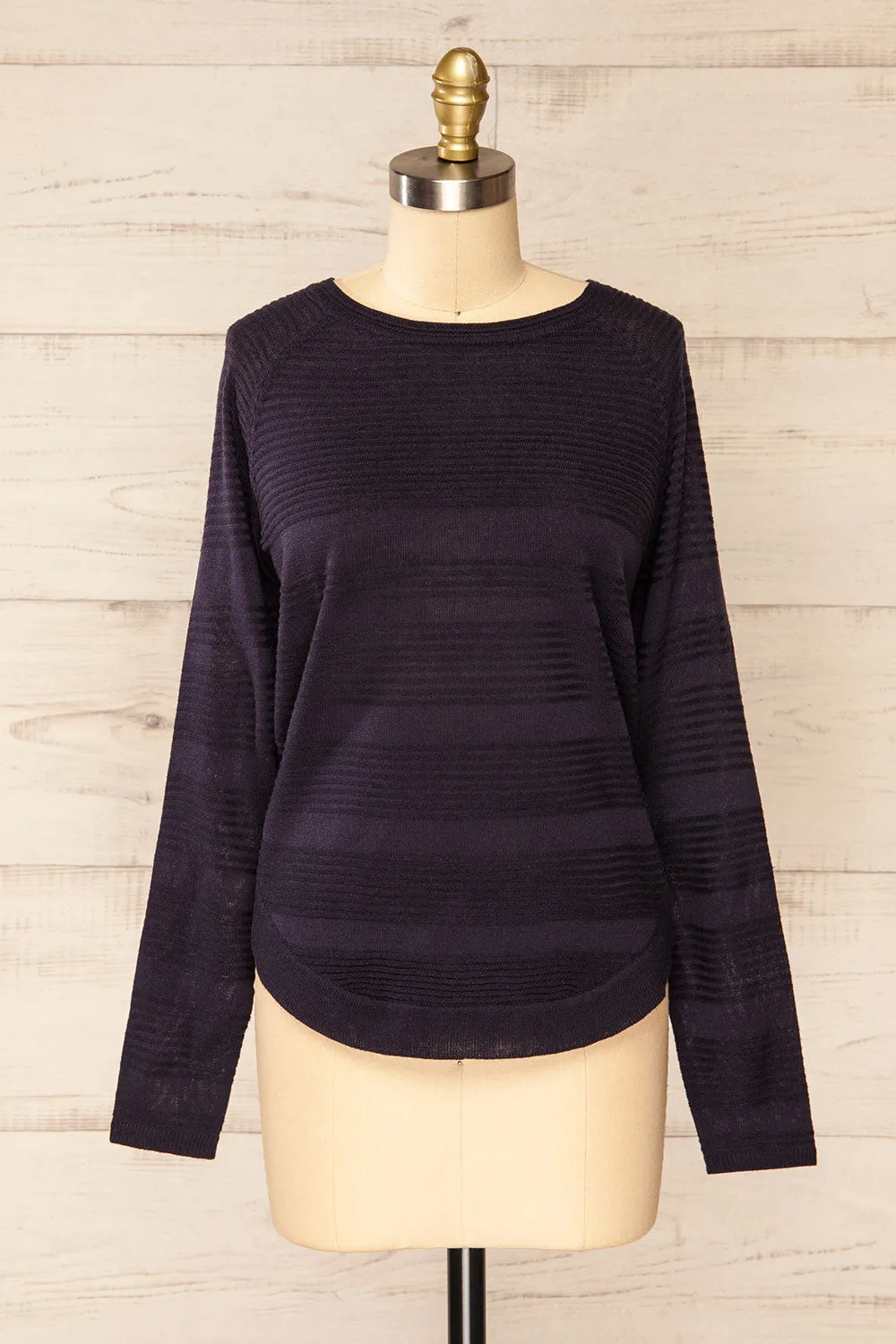 Mirando Navy | Thin Knit Striped Sweater sold by Boutique 1861