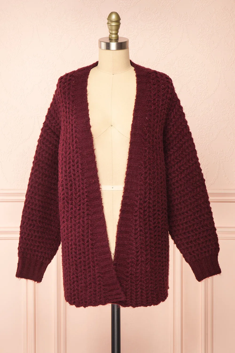 Francoise Burgundy | Knit Open-Front Cardigan sold by Boutique 1861