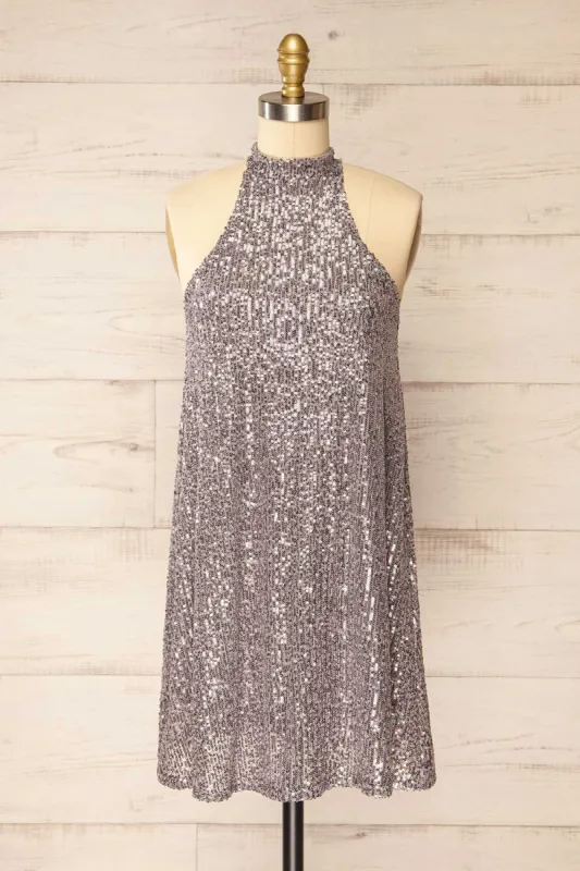 Singapour Silver | Short Sequin Dress w/ High Neck sold by Boutique 1861