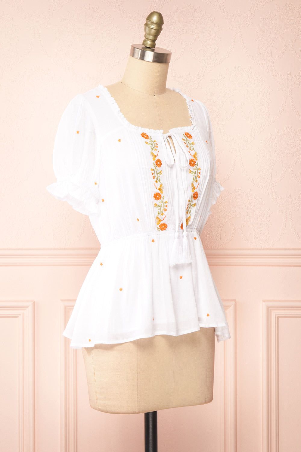 Elden | White Peplum Top w/ Floral Embroidery sold by Boutique 1861 product image thumbnail 3