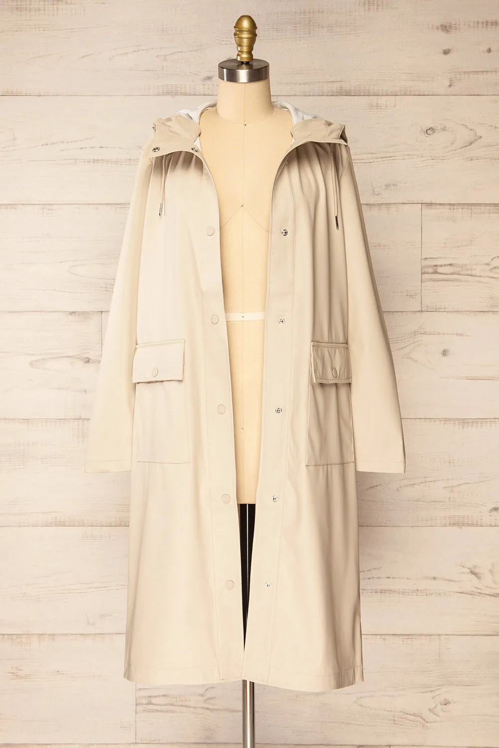 Rochester Beige | Button Up Hooded Raincoat sold by Boutique 1861 product image thumbnail 3