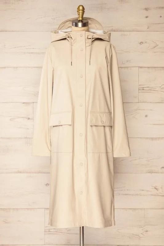 Rochester Beige | Button Up Hooded Raincoat sold by Boutique 1861