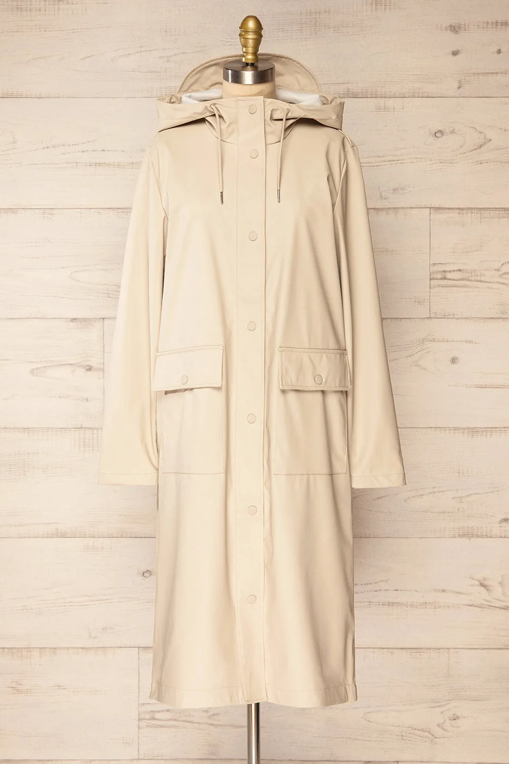 Rochester Beige | Button Up Hooded Raincoat sold by Boutique 1861