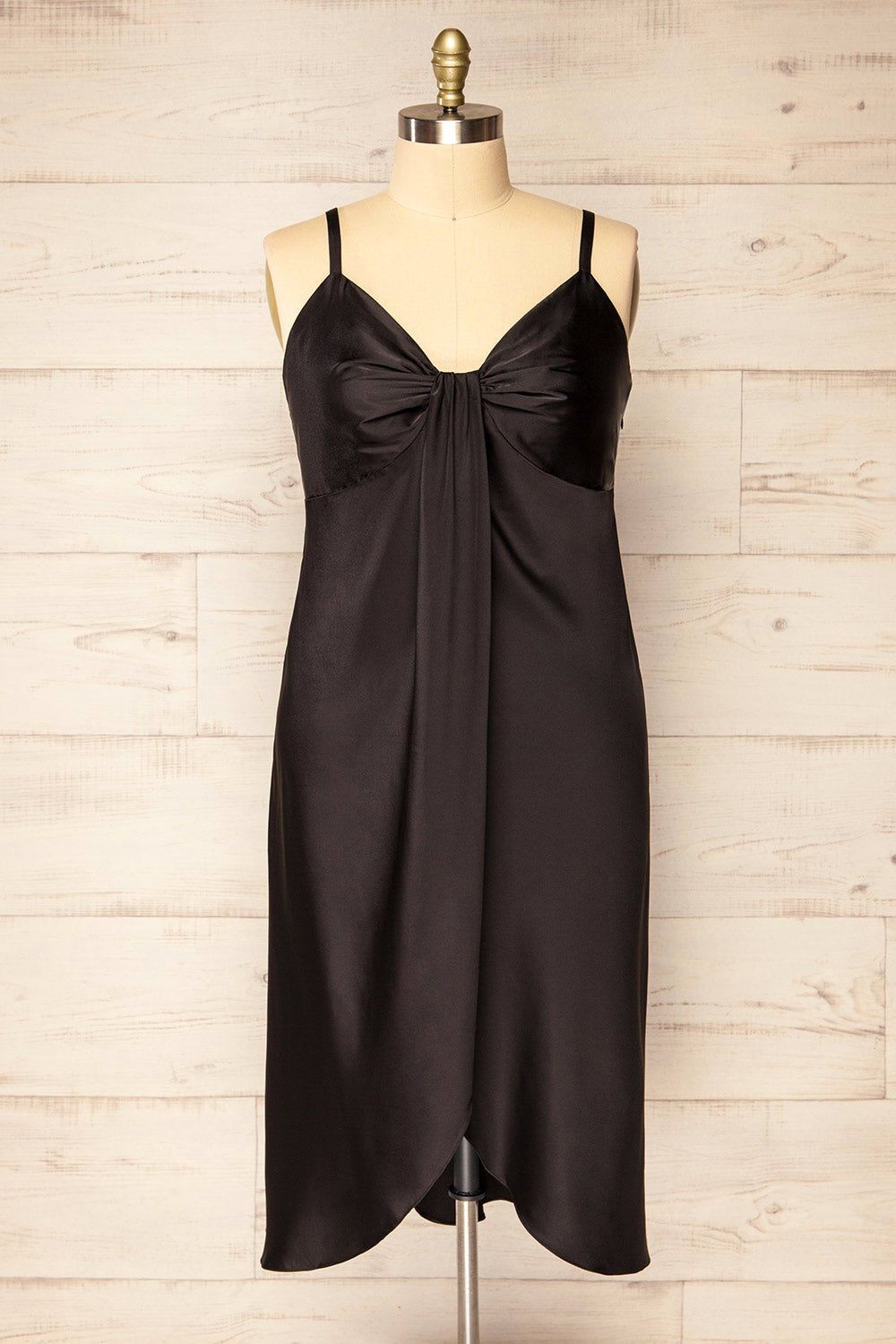 Mikoo Black | Plus Size Midi V-Neck Slip Dress sold by Boutique 1861