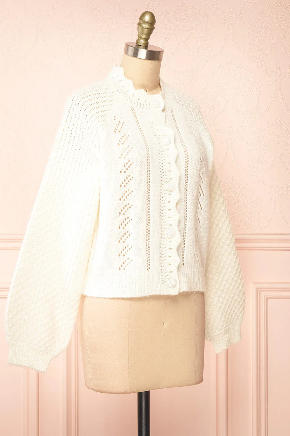 Monethalie | White Openwork Knit Cardigan sold by Boutique 1861 product image thumbnail 4