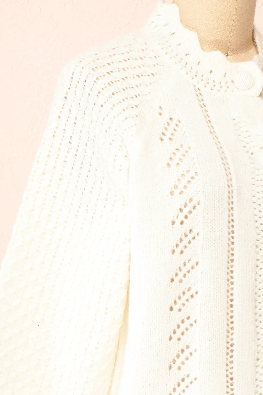 Monethalie | White Openwork Knit Cardigan sold by Boutique 1861 product image thumbnail 5