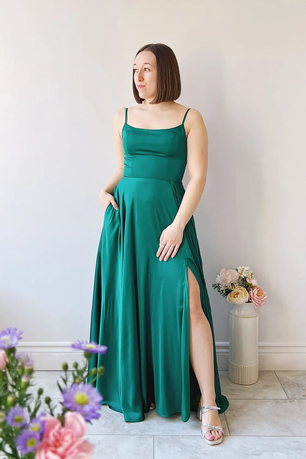 Darcy Green | Maxi Satin Dress w/ Slit sold by Boutique 1861 product image thumbnail 2
