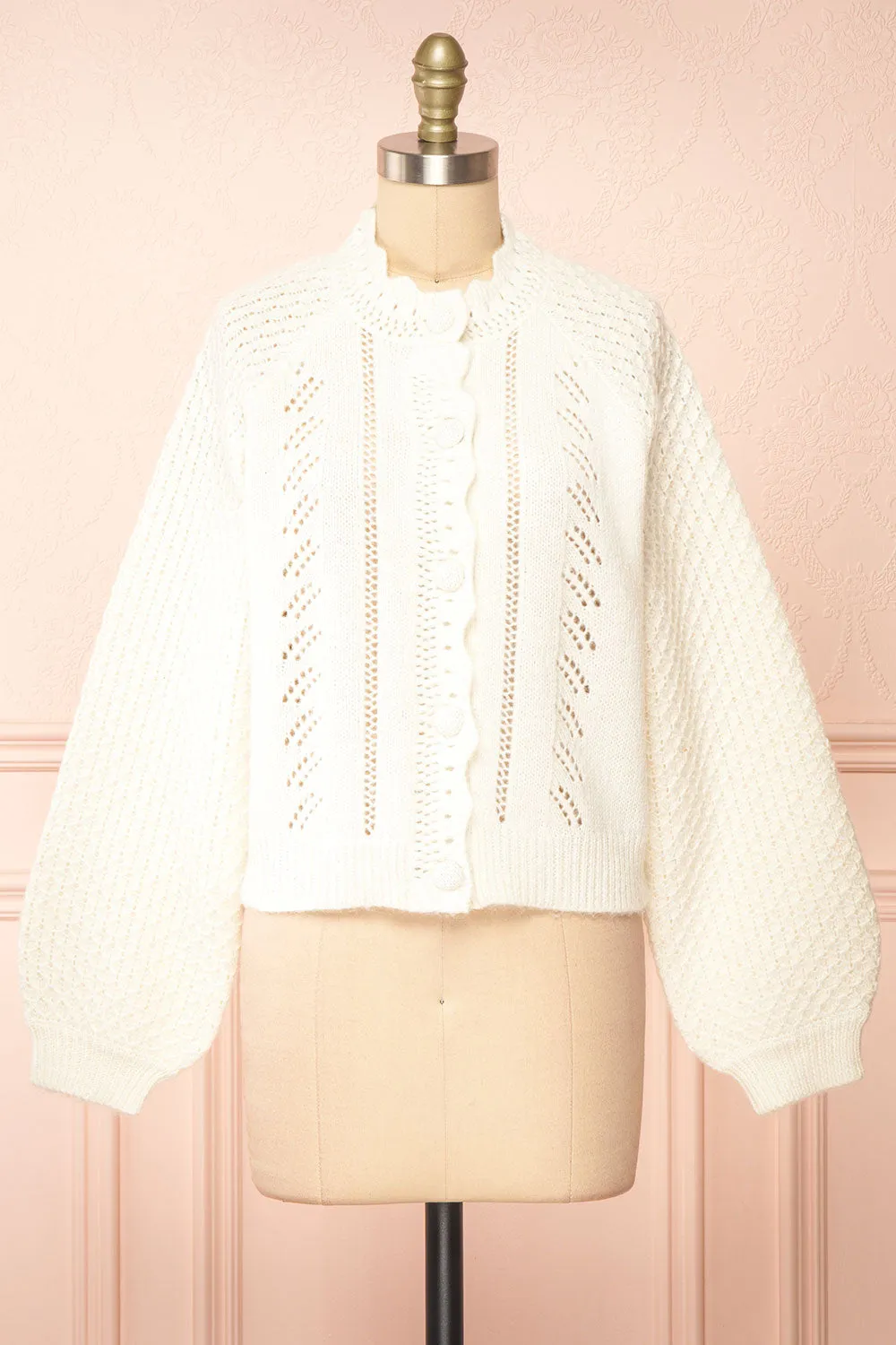 Monethalie | White Openwork Knit Cardigan sold by Boutique 1861