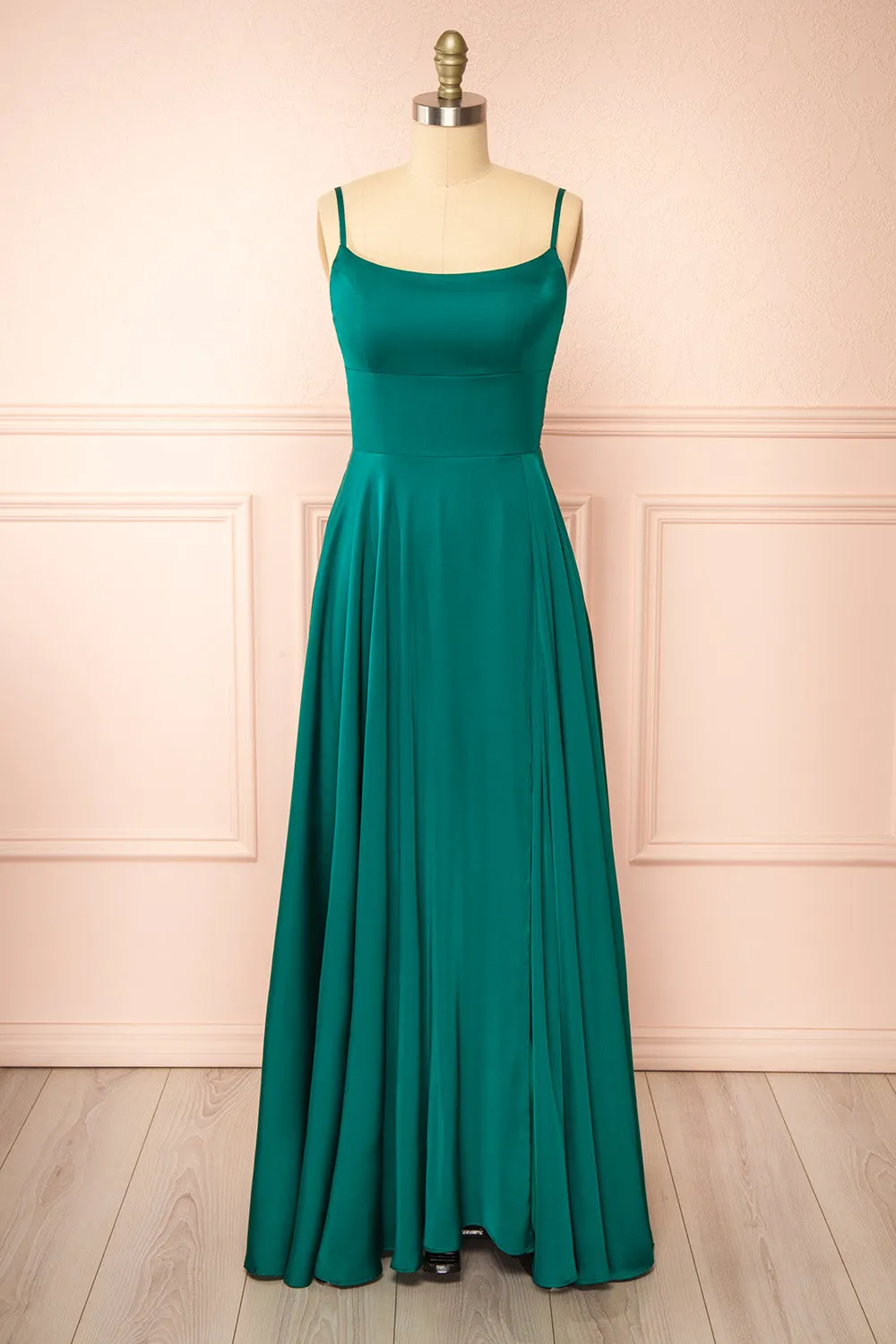 Darcy Green | Maxi Satin Dress w/ Slit sold by Boutique 1861