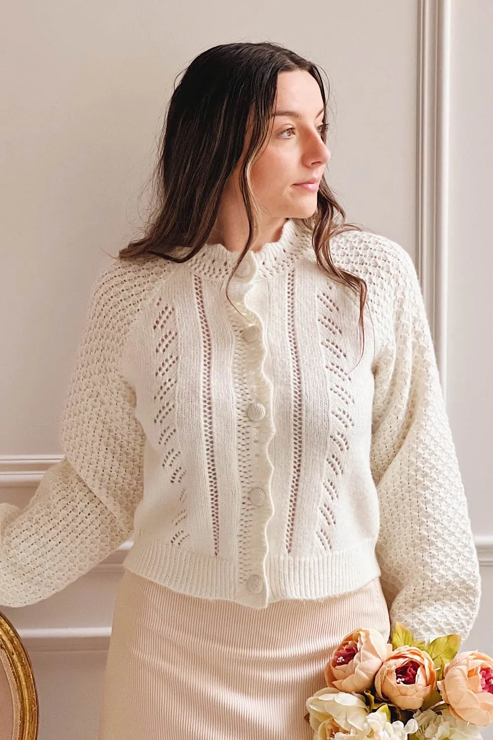 Monethalie | White Openwork Knit Cardigan sold by Boutique 1861 product image thumbnail 2