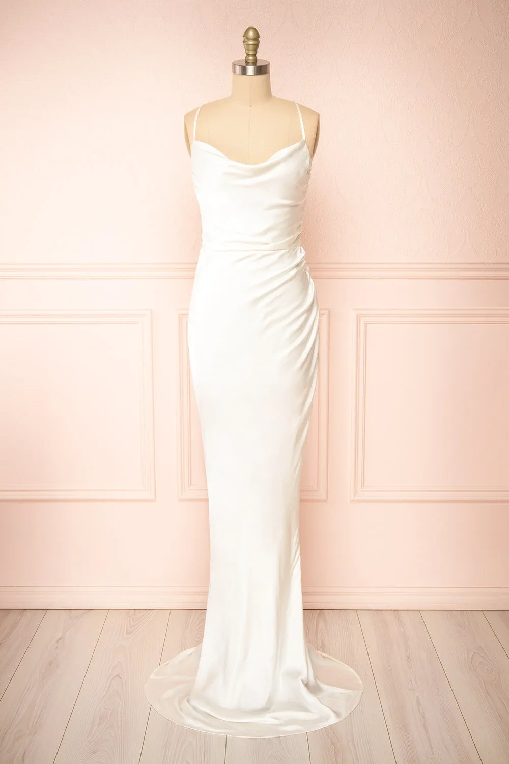 Vannavari | Ivory Cowl Neck Satin Maxi Dress sold by Boutique 1861