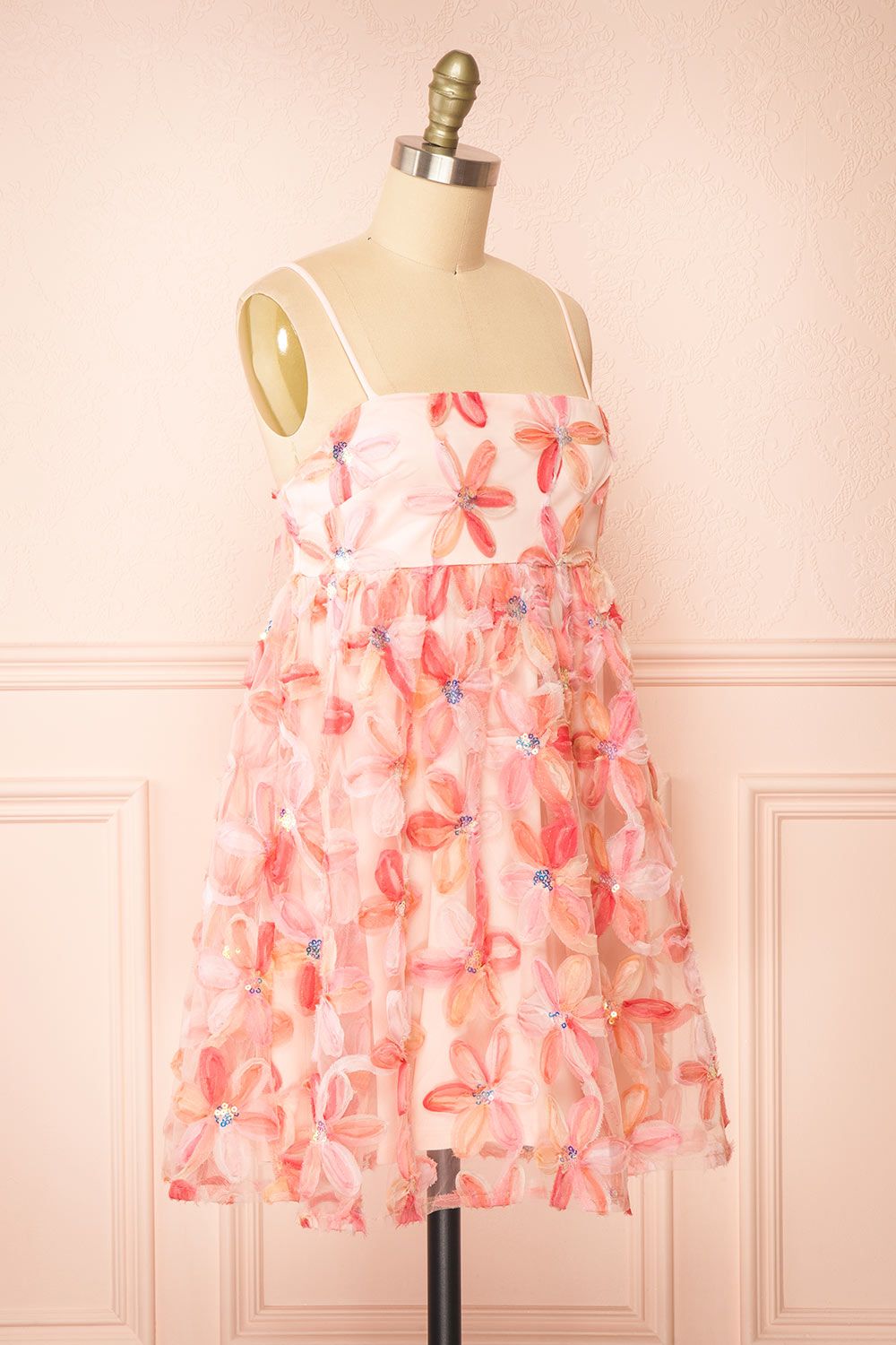 Paolina | Short Pink Floral Babydoll Dress sold by Boutique 1861 product image thumbnail 4