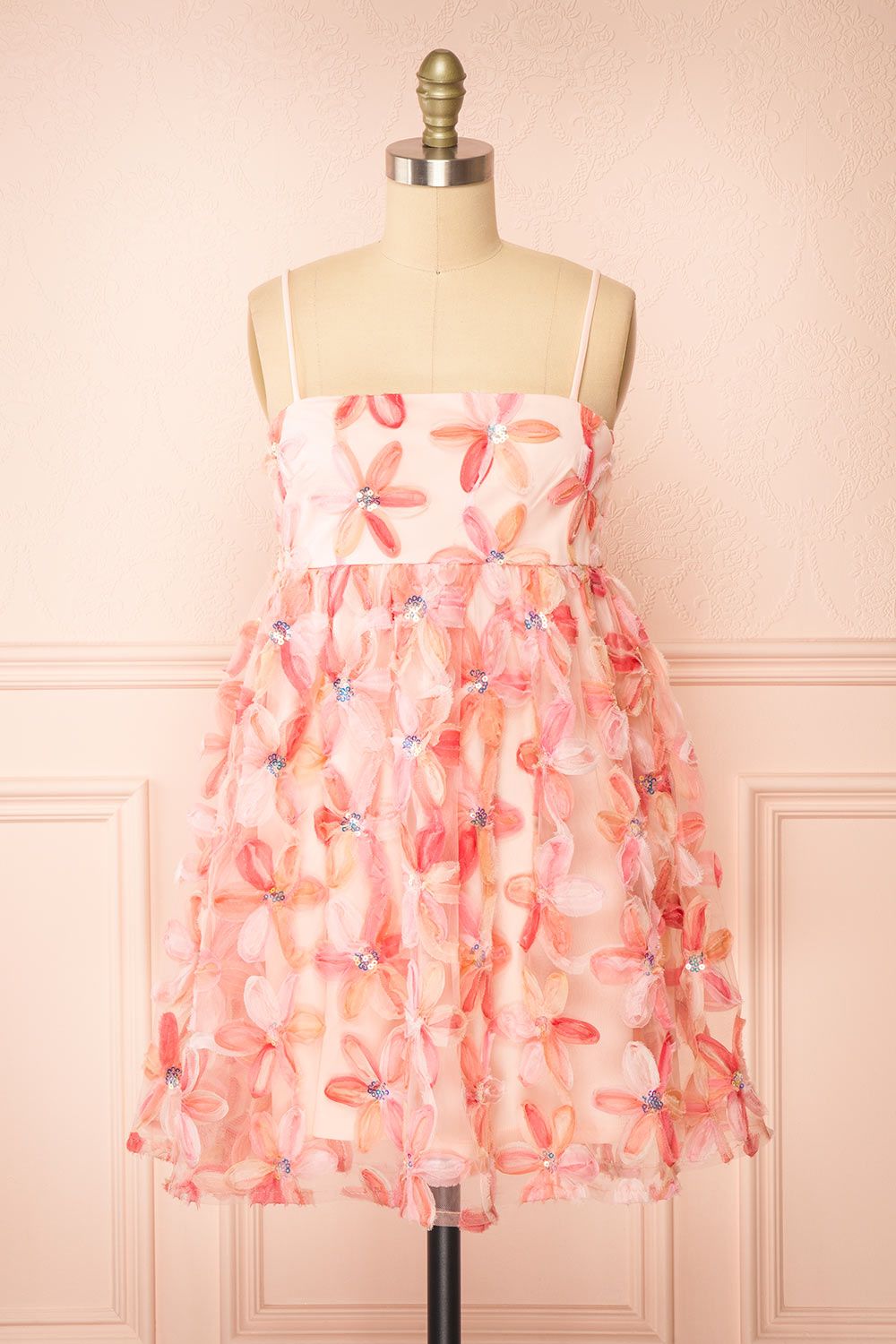 Paolina | Short Pink Floral Babydoll Dress sold by Boutique 1861