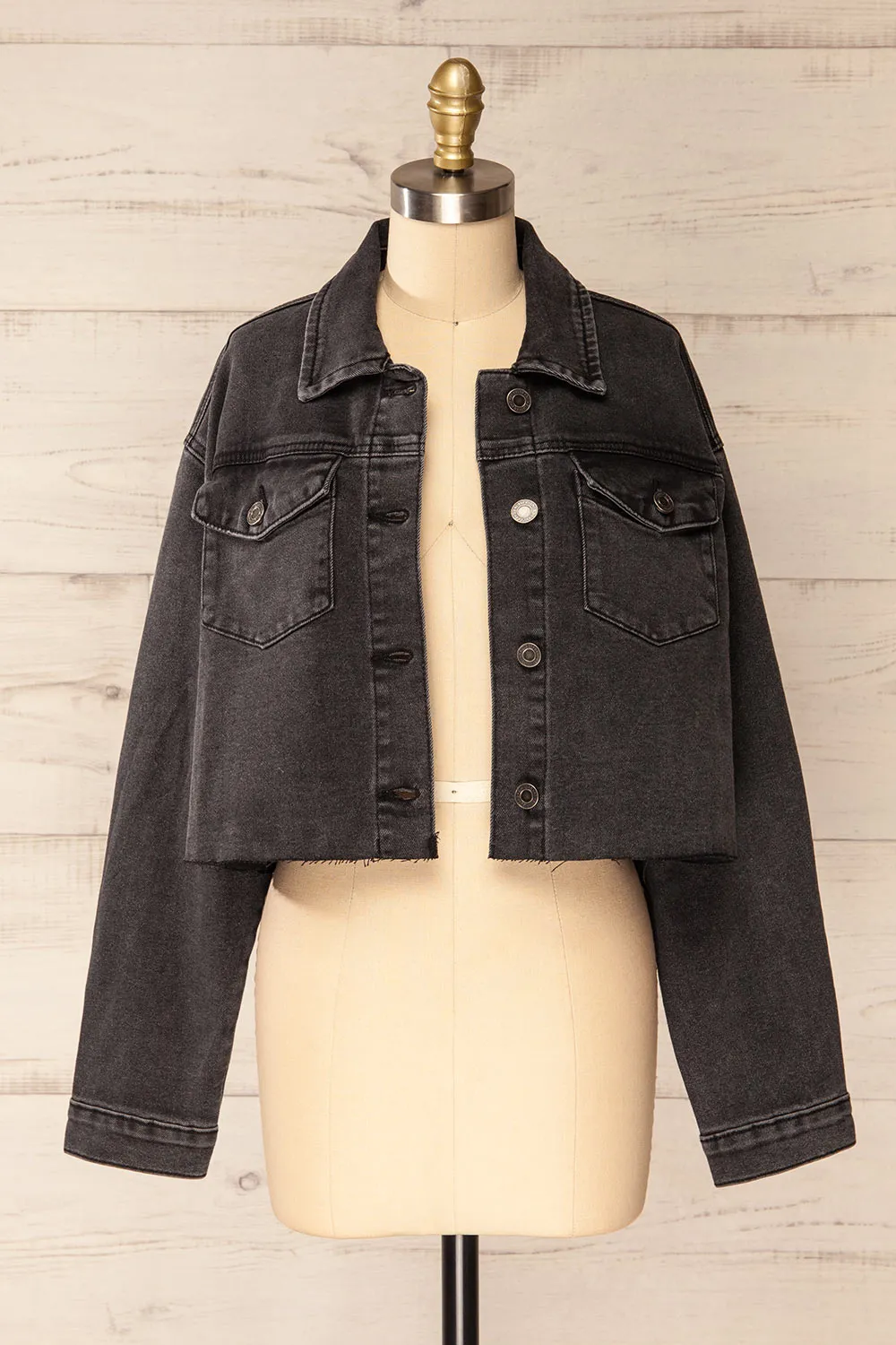 Monheurt | Oversized Black Cropped Jean Jacket sold by Boutique 1861 product image thumbnail 5