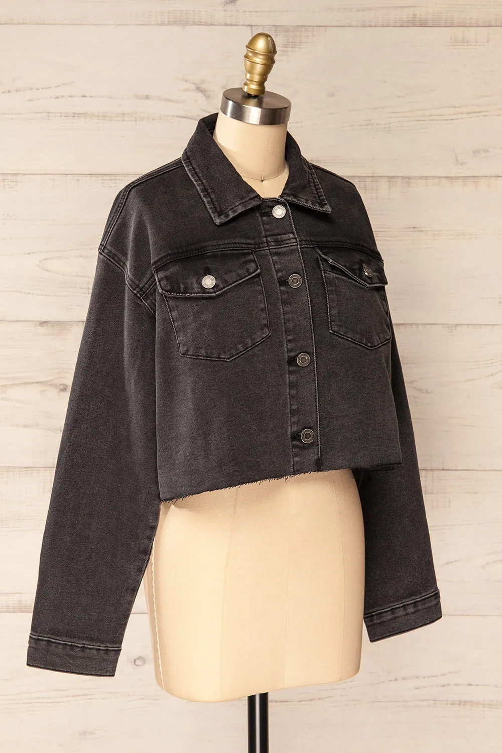 Monheurt | Oversized Black Cropped Jean Jacket sold by Boutique 1861 product image thumbnail 3