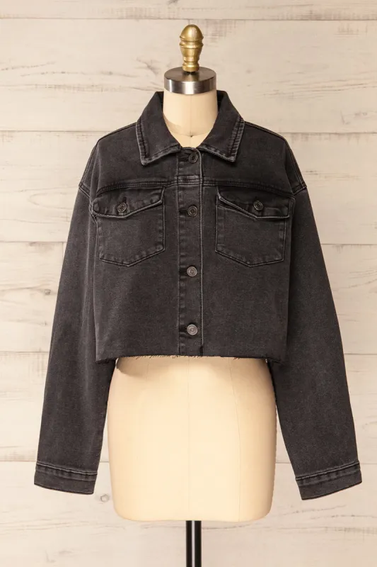 Monheurt | Oversized Black Cropped Jean Jacket sold by Boutique 1861