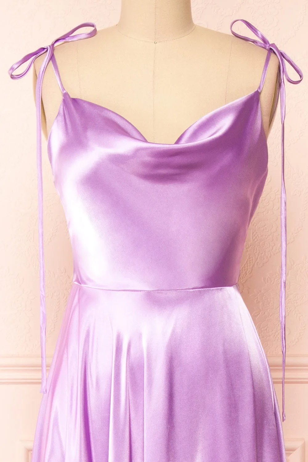 Moira Lavender | Cowl Neck Satin Maxi Dress with High Slit sold by Boutique 1861 product image thumbnail 4