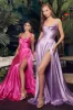 Moira Lavender | Cowl Neck Satin Maxi Dress with High Slit sold by Boutique 1861