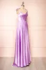 Moira Lavender | Cowl Neck Satin Maxi Dress with High Slit sold by Boutique 1861