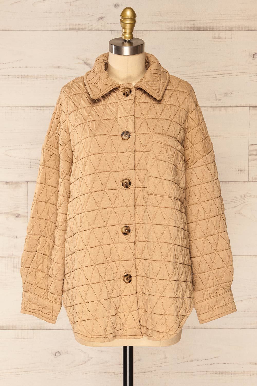 Cugas | Beige Oversized Quilted Shacket sold by Boutique 1861