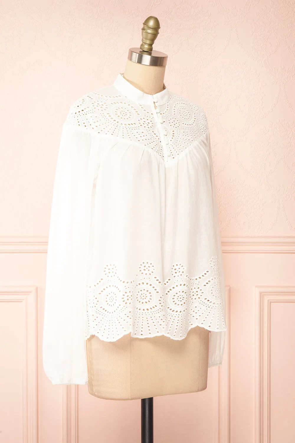 Bijal | White Blouse w/ Open-Work Lace sold by Boutique 1861 product image thumbnail 3
