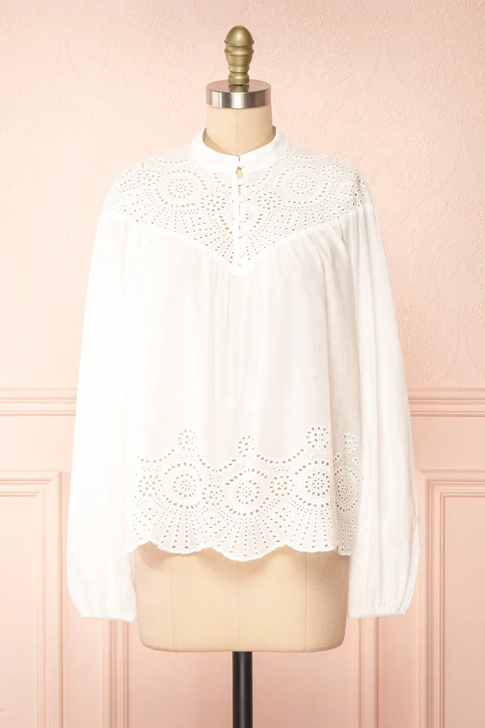 Bijal | White Blouse w/ Open-Work Lace sold by Boutique 1861