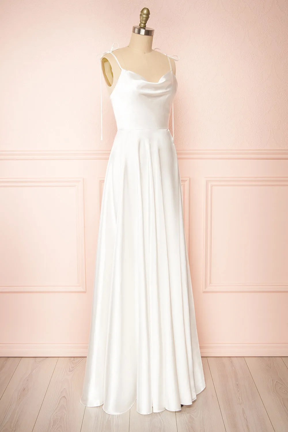 Moira Ivory | Bridal Cowl Neck Satin Gown with High Slit sold by Boutique 1861 product image thumbnail 5