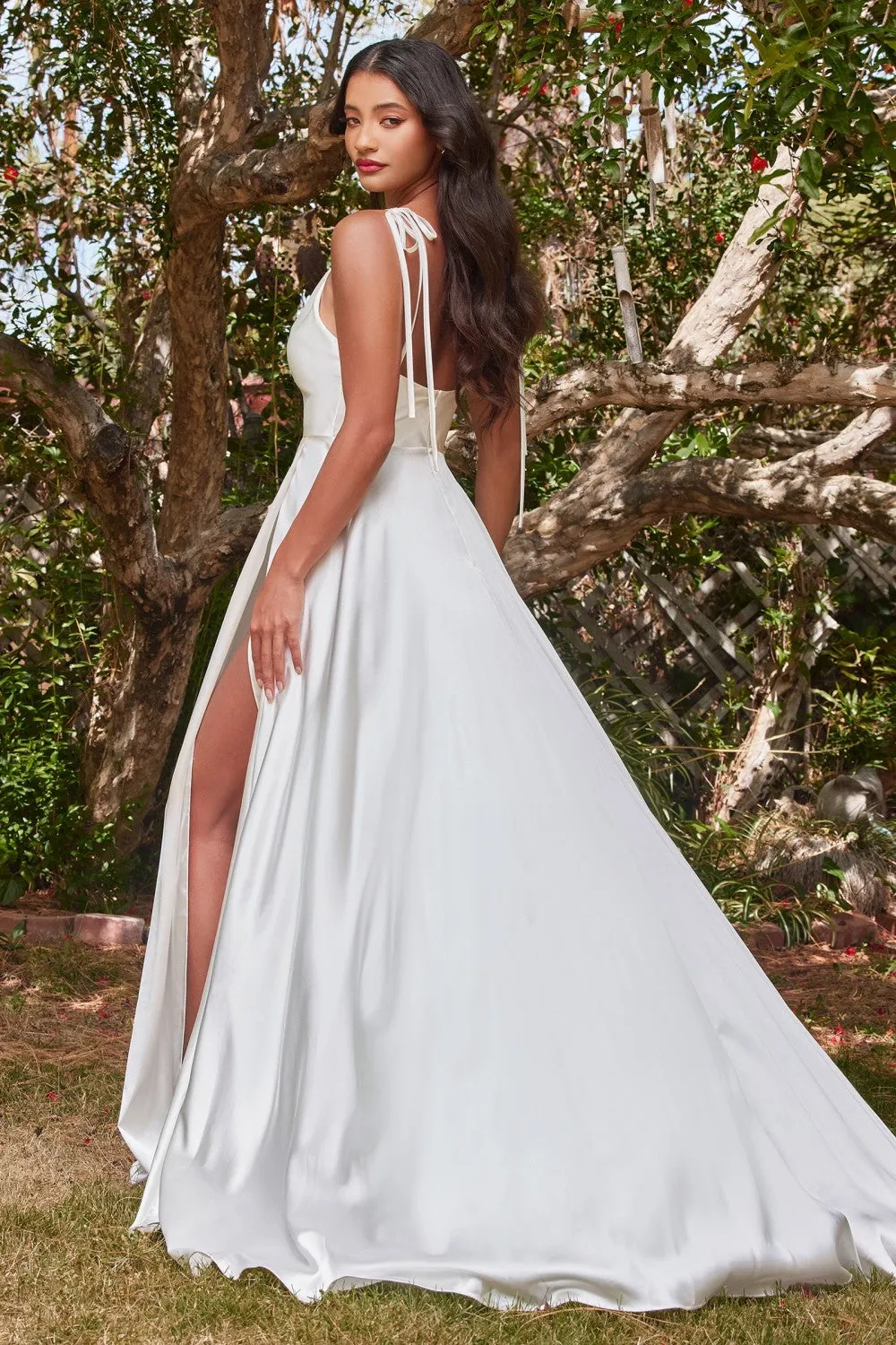 Moira Ivory | Bridal Cowl Neck Satin Gown with High Slit sold by Boutique 1861 product image thumbnail 3