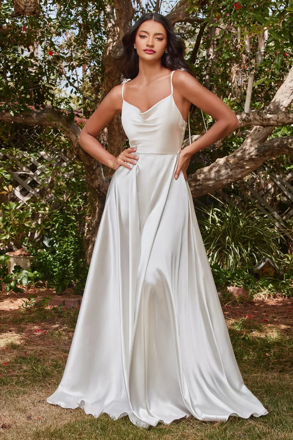 Moira Ivory | Bridal Cowl Neck Satin Gown with High Slit sold by Boutique 1861 product image thumbnail 2