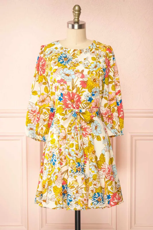 Zaira | Short Floral Dress with 3/4 Sleeves made by Boutique 1861