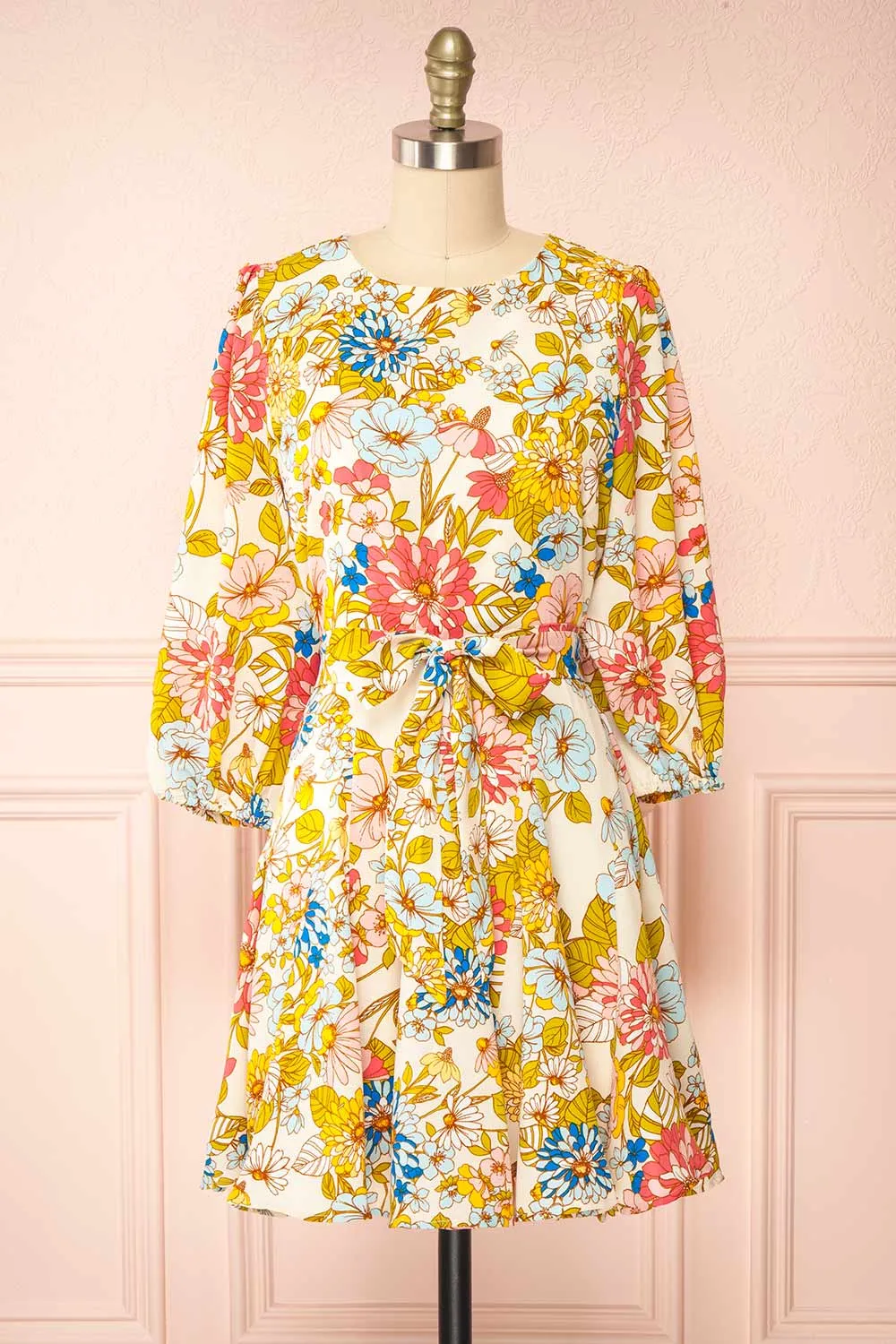 Zaira | Short Floral Dress with 3/4 Sleeves sold by Boutique 1861