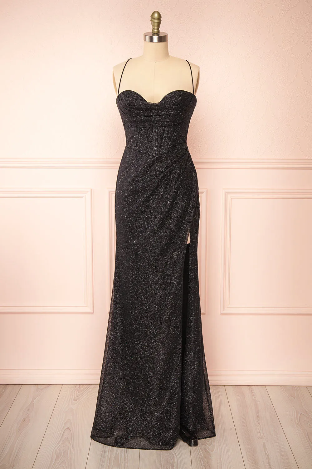 Frosti Black | Sparkly Cowl Neck Maxi Dress sold by Boutique 1861