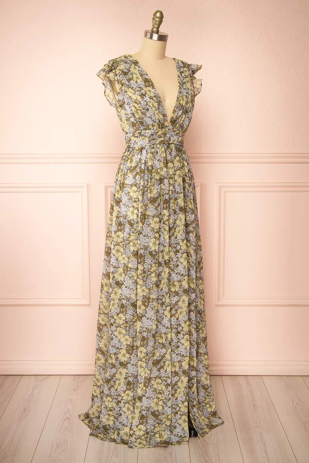 Alinia | Floral Chiffon Maxi Dress w/ Plunging Neckline sold by Boutique 1861 product image thumbnail 3
